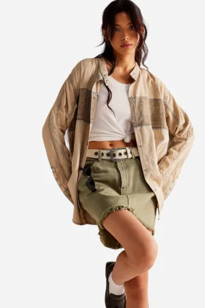 Free People Moto Color Block Shirt in Sand Jam