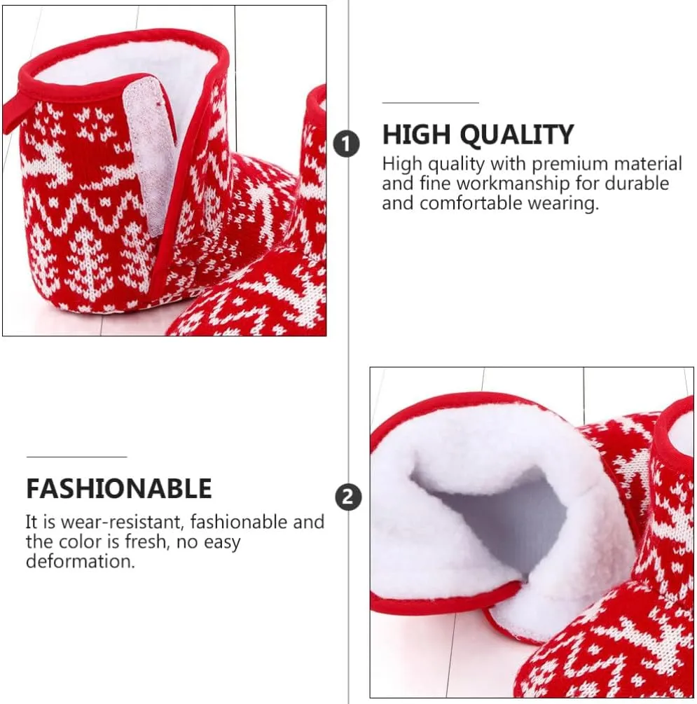 GANAZONO 1Pair Baby Boys Girls Snow Boots Non Slip Soft Sole Toddler First Walker Winter Warm Crib Shoes Christmas