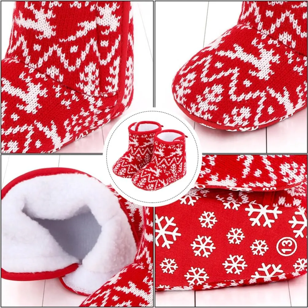 GANAZONO 1Pair Baby Boys Girls Snow Boots Non Slip Soft Sole Toddler First Walker Winter Warm Crib Shoes Christmas