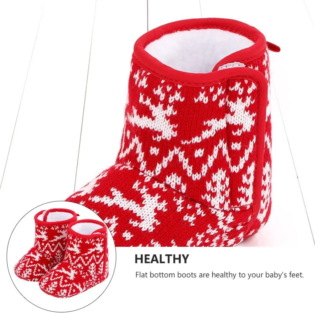 GANAZONO 1Pair Baby Boys Girls Snow Boots Non Slip Soft Sole Toddler First Walker Winter Warm Crib Shoes Christmas