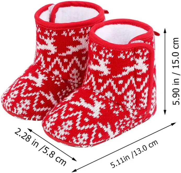 GANAZONO 1Pair Baby Boys Girls Snow Boots Non Slip Soft Sole Toddler First Walker Winter Warm Crib Shoes Christmas