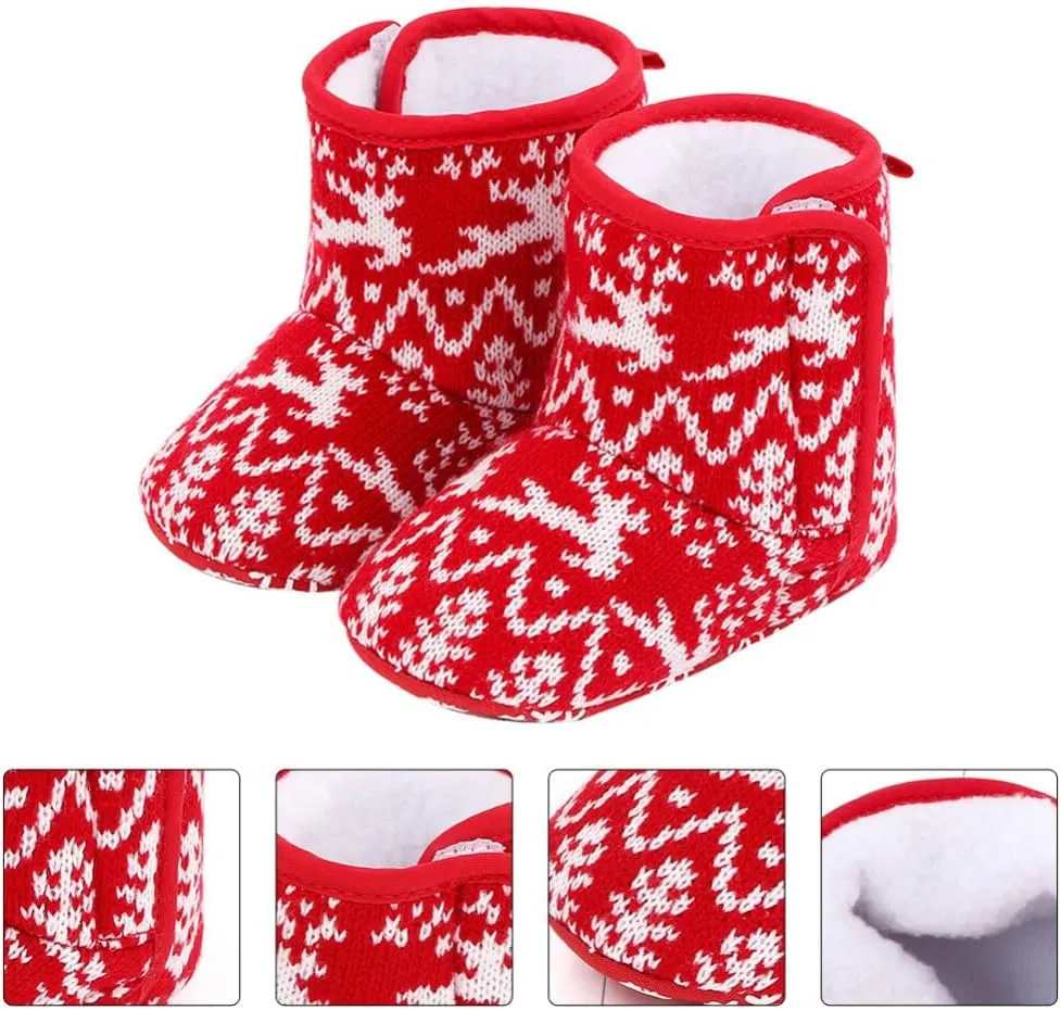 GANAZONO 1Pair Baby Boys Girls Snow Boots Non Slip Soft Sole Toddler First Walker Winter Warm Crib Shoes Christmas