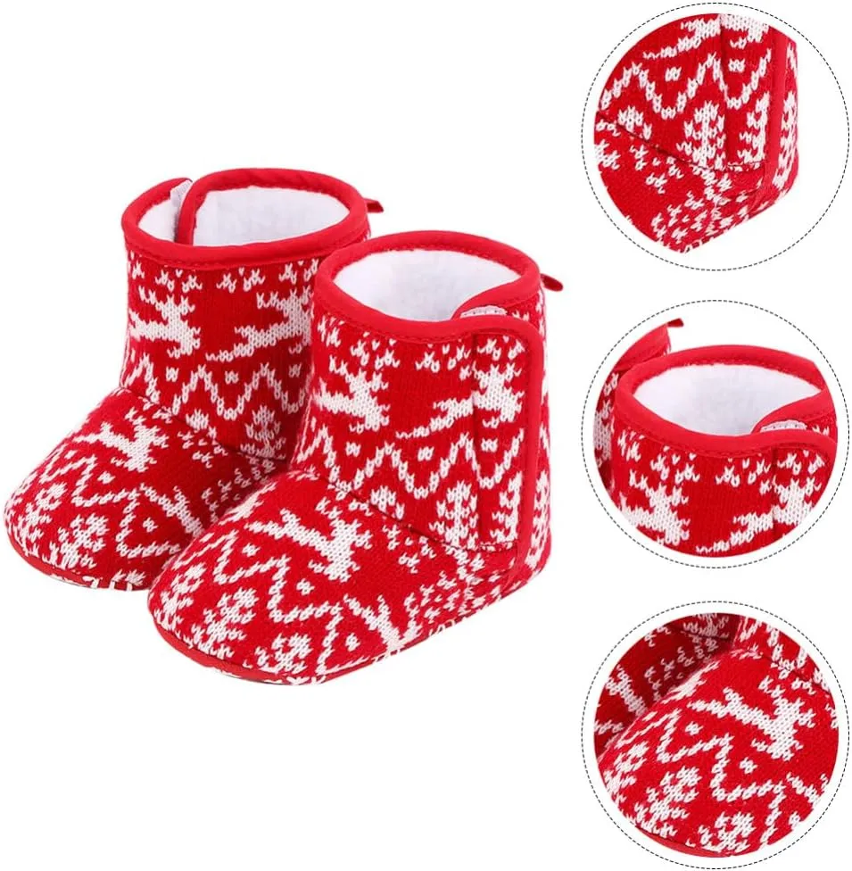 GANAZONO 1Pair Baby Boys Girls Snow Boots Non Slip Soft Sole Toddler First Walker Winter Warm Crib Shoes Christmas
