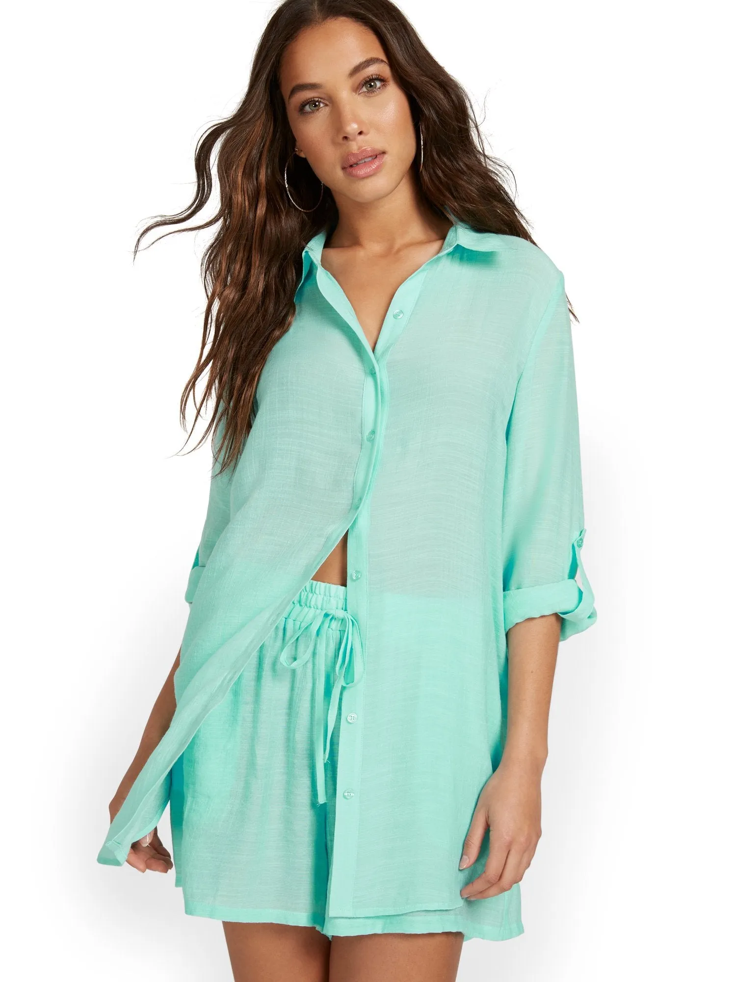 Gauze Oversized Long-Sleeve Shirt