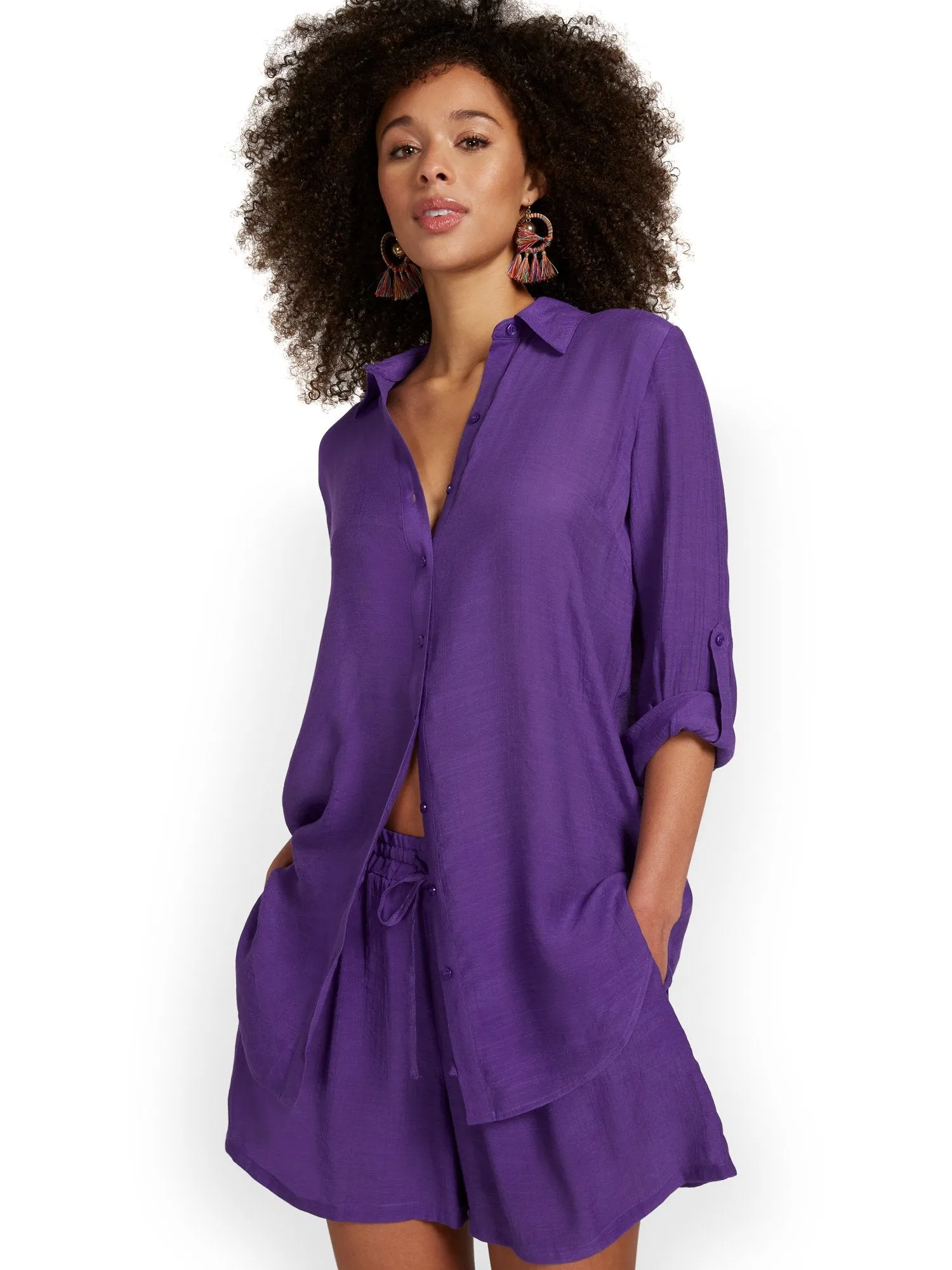 Gauze Oversized Long-Sleeve Shirt