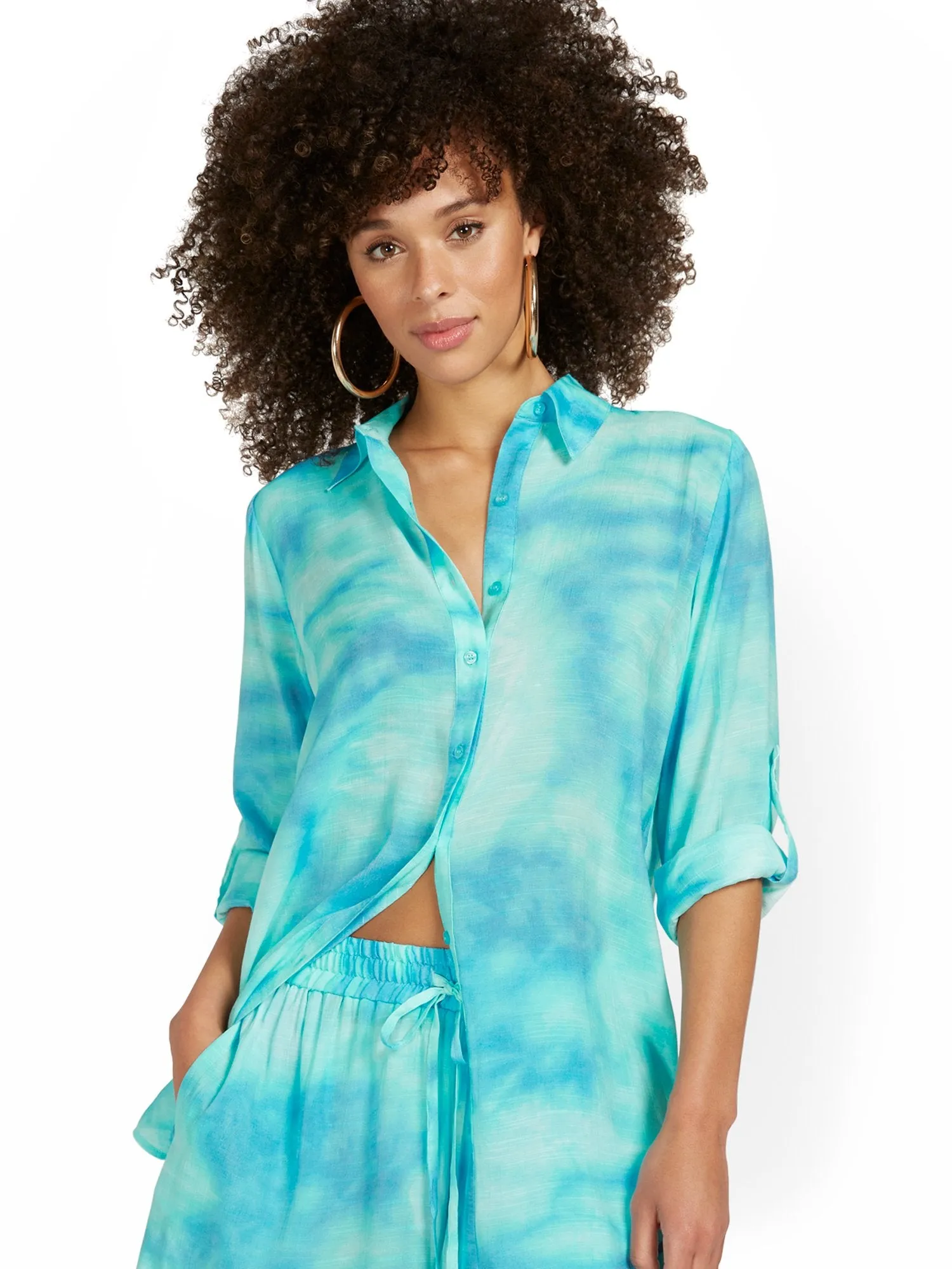 Gauze Oversized Long-Sleeve Tie-Dye Shirt