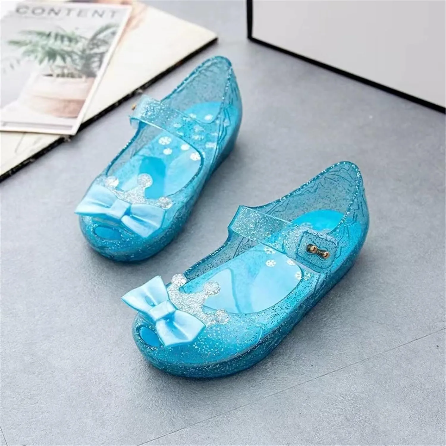 Girl Rubber Shoes Girls Shoes Crown Flash Diamond Crystal Soft Sole Non Slip Sandals Jelly Black Baby Sneaker