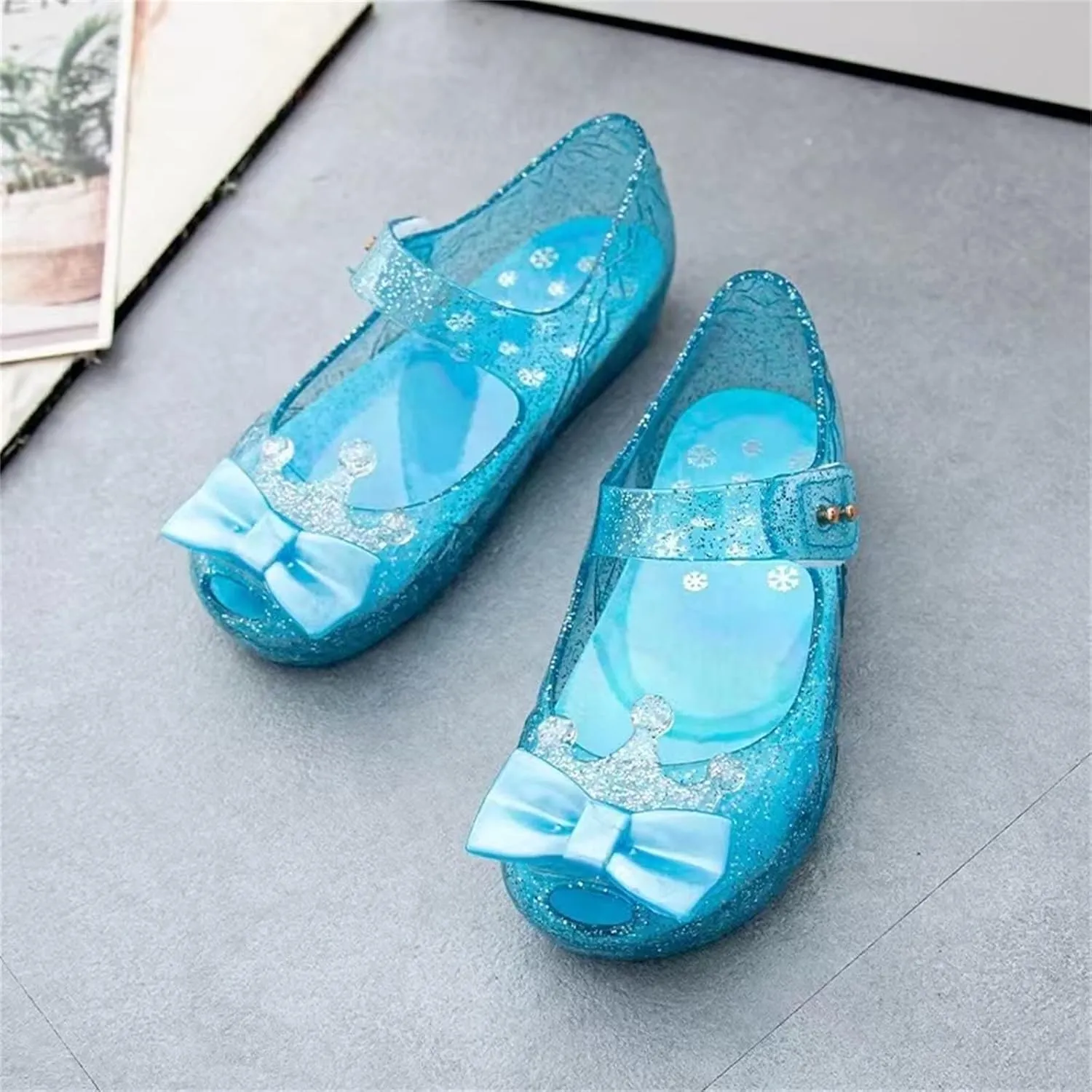 Girl Rubber Shoes Girls Shoes Crown Flash Diamond Crystal Soft Sole Non Slip Sandals Jelly Black Baby Sneaker