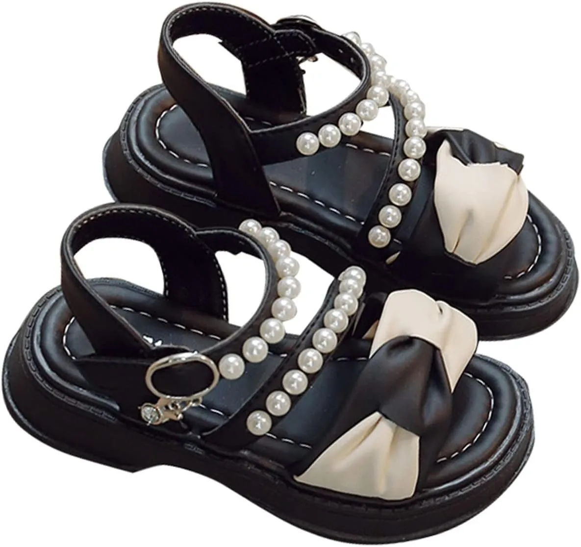 Girls Kids Beaded Adjusted Buckle Sandals Baby Childrens Sole Non Slip Bow Rubber Shoes Summer Light Strap Dance Shoes
