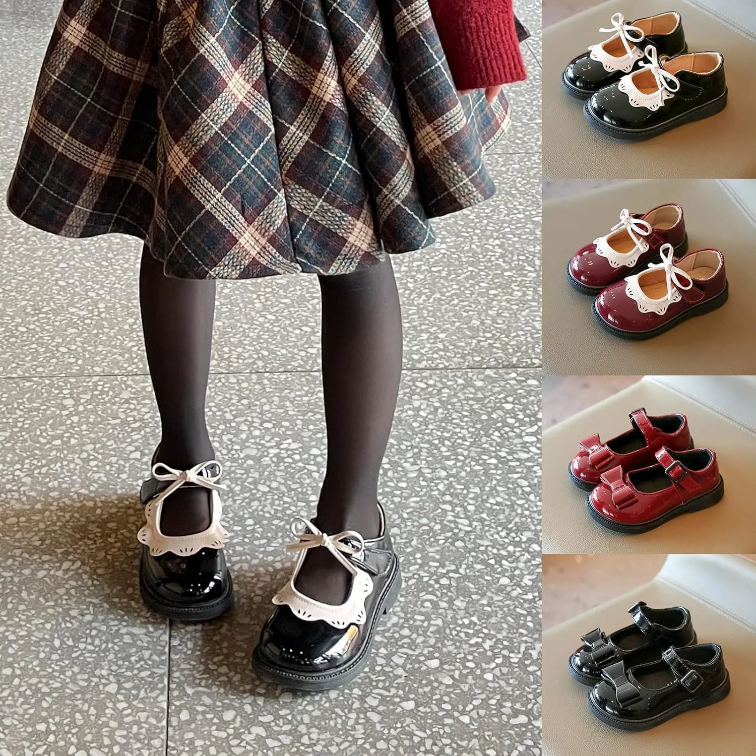 Girls Kids Mary Jane Shoes Bow Rubber Sole Ankle Sandals Baby Childrens School Dress Dance Casual Non Slip Shoes