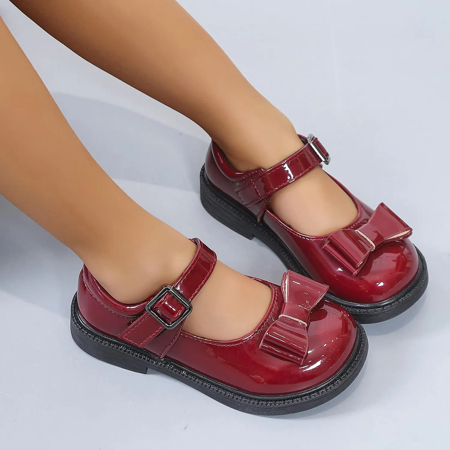 Girls Kids Mary Jane Shoes Bow Rubber Sole Ankle Sandals Baby Childrens School Dress Dance Casual Non Slip Shoes