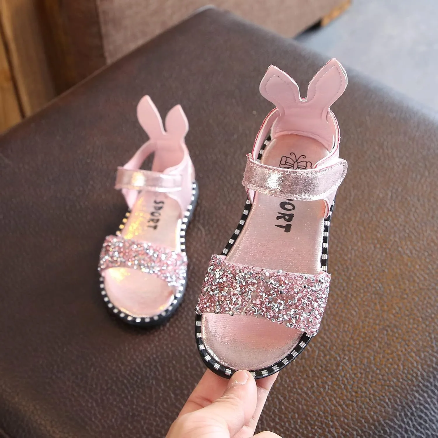 Girls Kids Pearl Glitter Rubber Sandals Gldiator Open Toe Ankle Wide Shoes Baby Childrens Flat Soft Non Slip Slipper