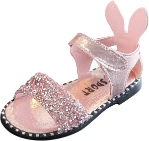 Girls Kids Pearl Glitter Rubber Sandals Gldiator Open Toe Ankle Wide Shoes Baby Childrens Flat Soft Non Slip Slipper