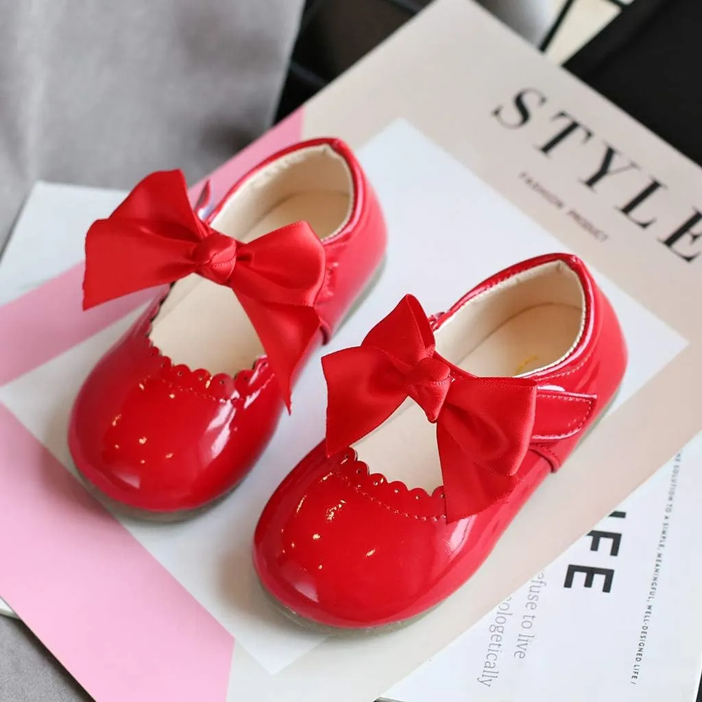 Girls Leather Sneakers Soft Rubber Sole Toddler Kids Baby Girls Butterfly Knot Princess Leather Shoes Sandals
