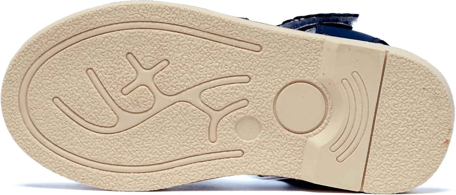 Girls' Sandals With Open Toe Double Buckle Summer Shoes, Genuine Leather Soft Anti Slip Flat Sandals (Girl/Children)