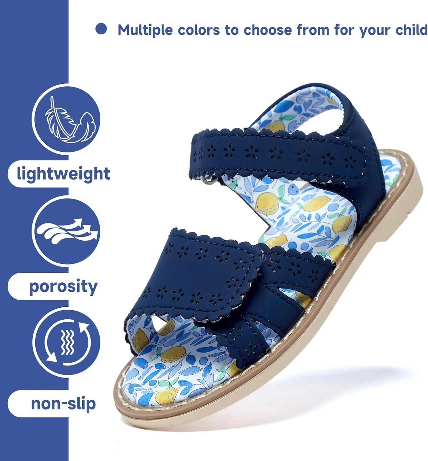 Girls' Sandals With Open Toe Double Buckle Summer Shoes, Genuine Leather Soft Anti Slip Flat Sandals (Girl/Children)