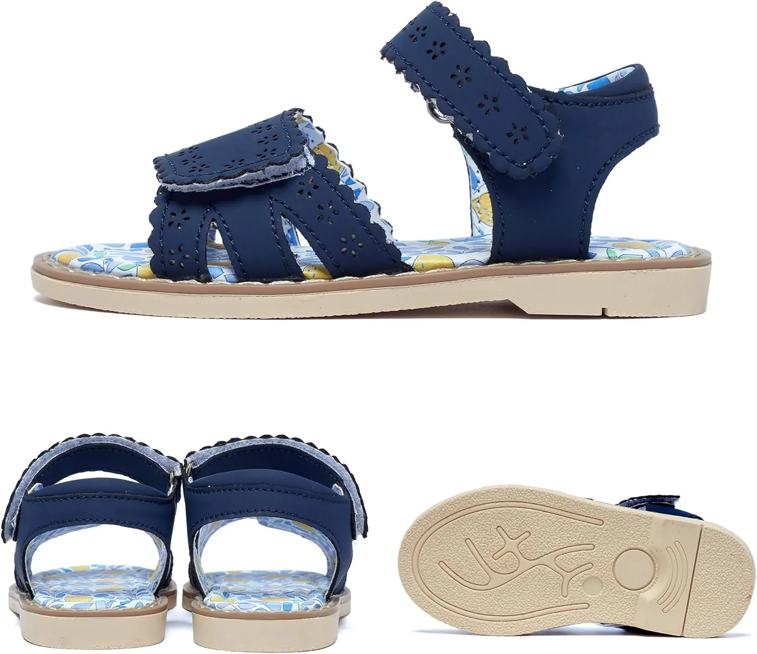 Girls' Sandals With Open Toe Double Buckle Summer Shoes, Genuine Leather Soft Anti Slip Flat Sandals (Girl/Children)