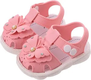 Girls Soft Closed Toe Party Flat Shoes Summer Sandals Girl Baby Toddler Shoes Summer Bow Pearl Daily Wear Sandals