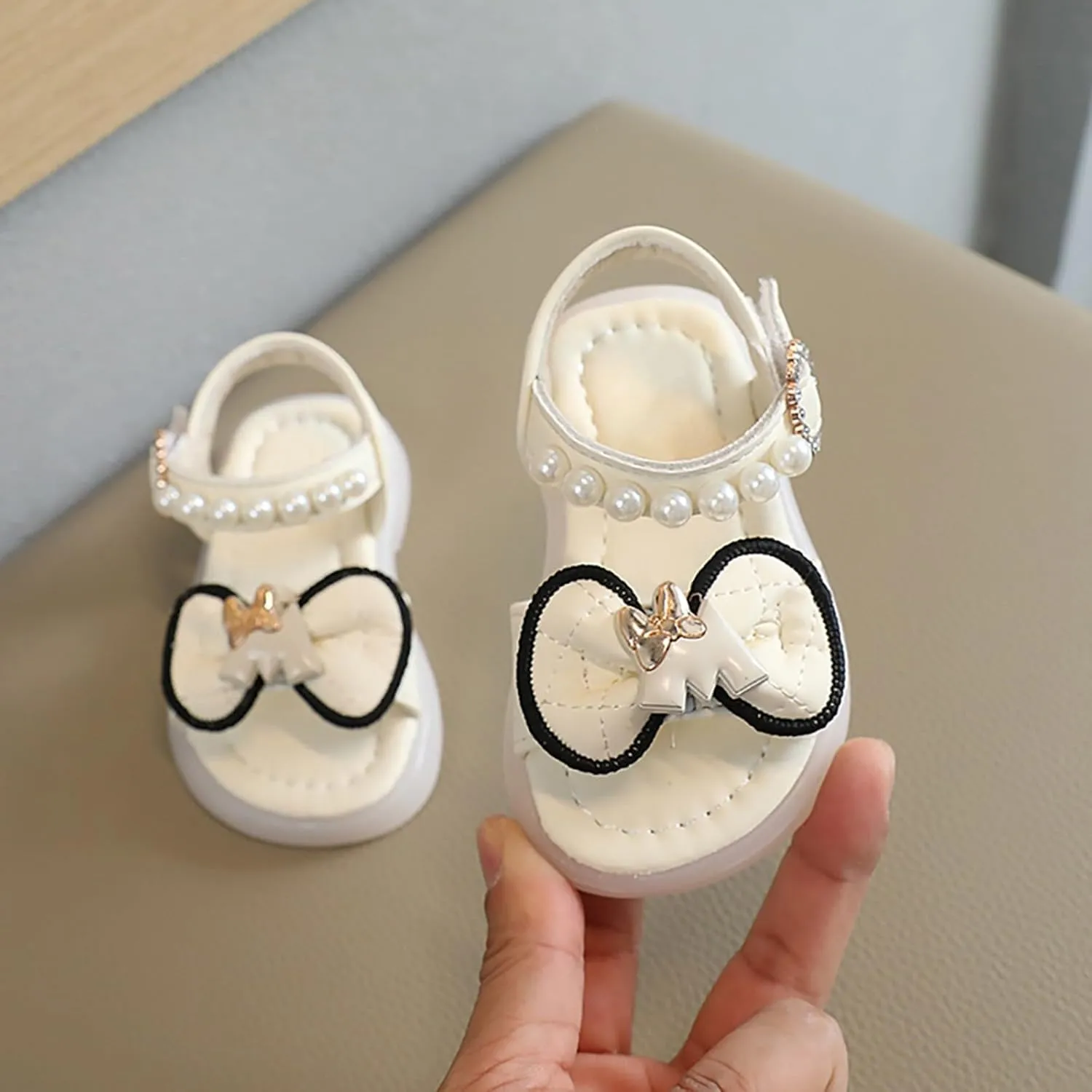 Girls Toddler Sandals Summer Comfort Beach Fashion Shoes Pearl Knot Soft Sole Princess Wedding Dress Sandal
