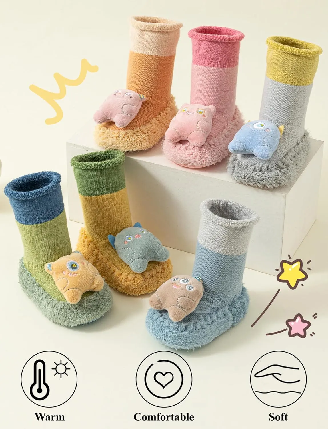 Happy Cherry Baby Kid Non-slip Rubber Sole Socks Shoes Indoor Soft First Walking Floor Booties Slipper for Toddler Girls Boys