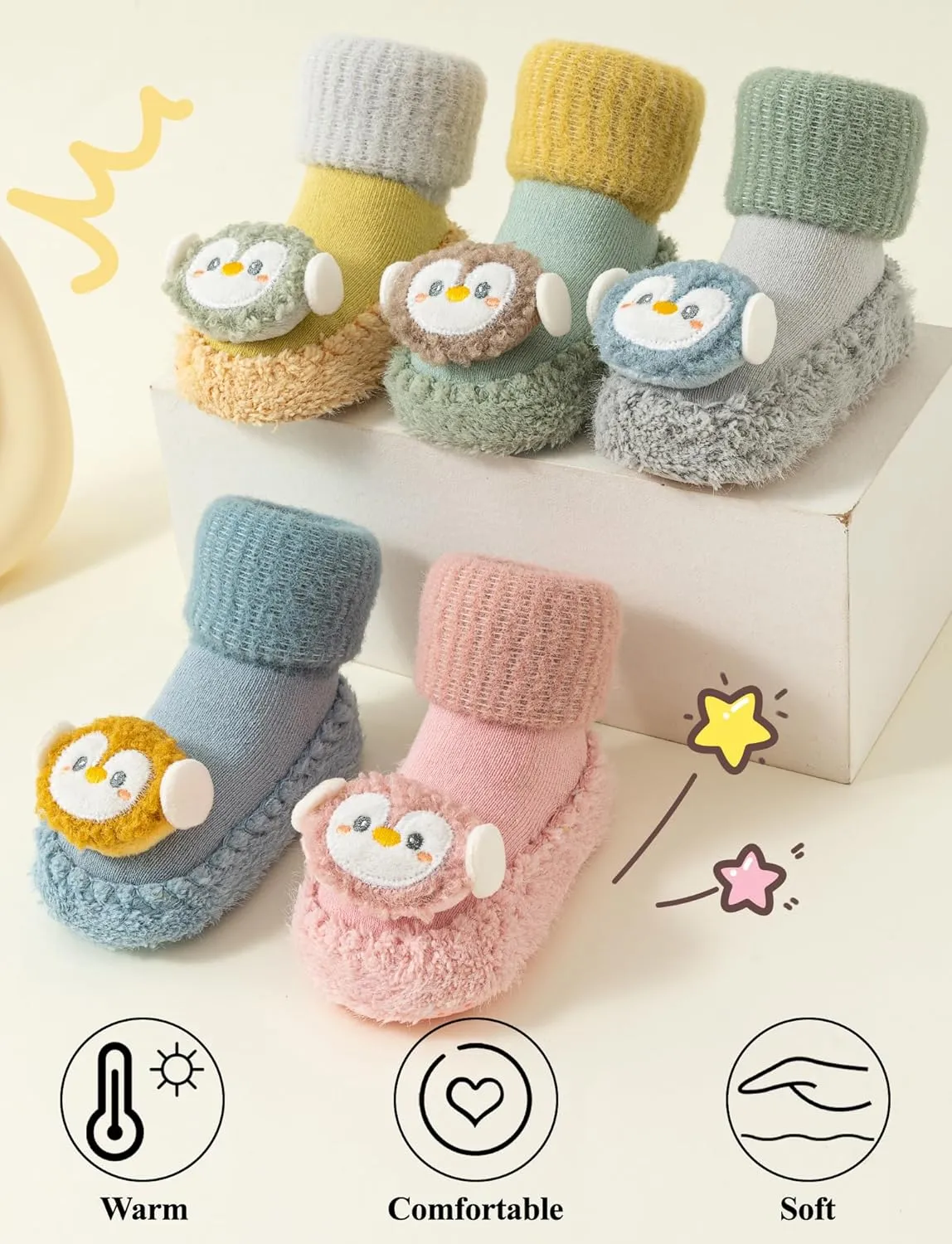 Happy Cherry Baby Kid Non-slip Rubber Sole Socks Shoes Indoor Soft First Walking Floor Booties Slipper for Toddler Girls Boys