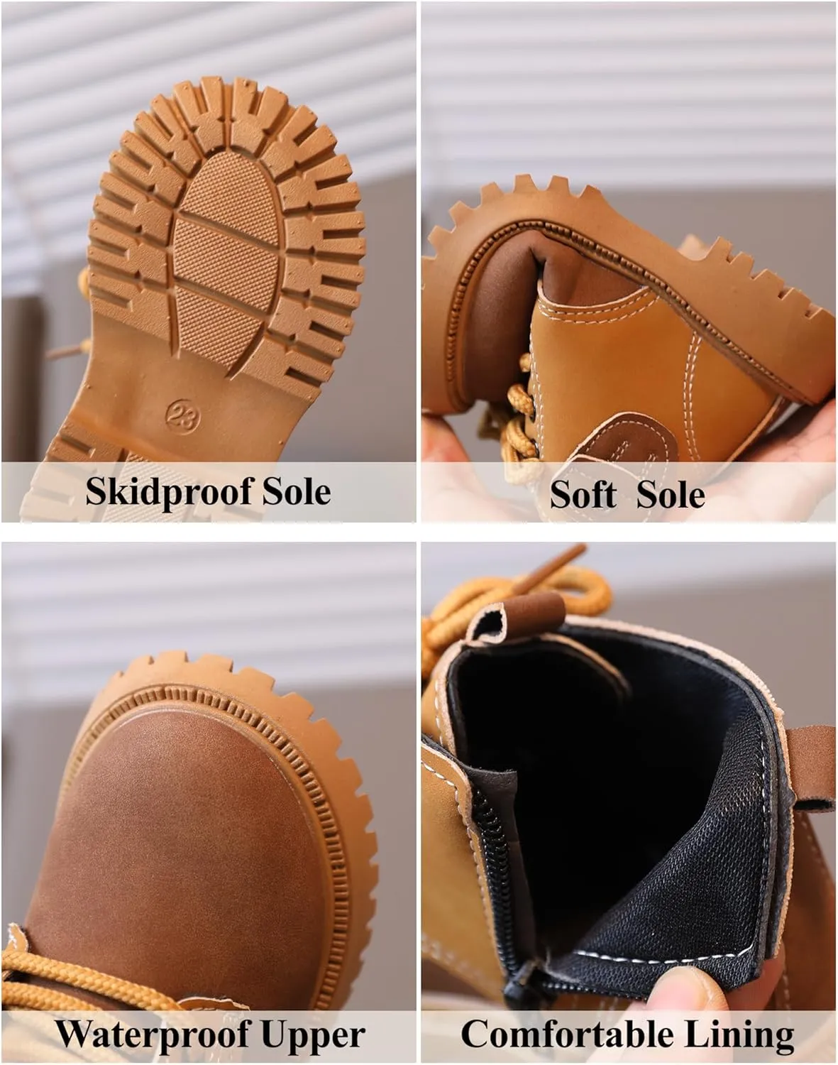Happy Cherry Infant Boots Boy Autumn Winter Comfort Boots Lace-Up Work Boots High Top Ankle Shoes for Baby Girls