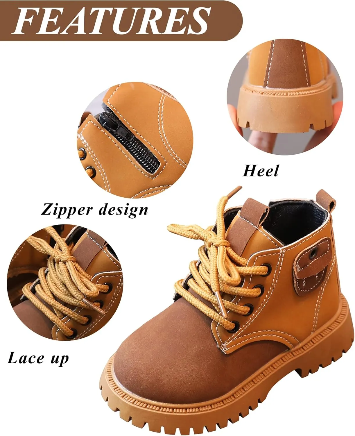 Happy Cherry Infant Boots Boy Autumn Winter Comfort Boots Lace-Up Work Boots High Top Ankle Shoes for Baby Girls