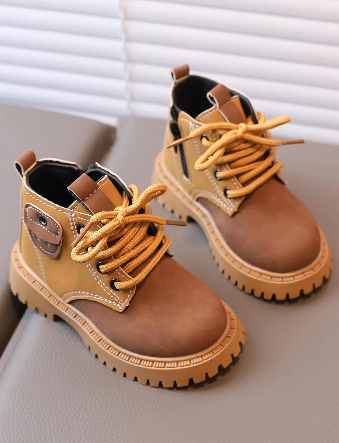 Happy Cherry Infant Boots Boy Autumn Winter Comfort Boots Lace-Up Work Boots High Top Ankle Shoes for Baby Girls