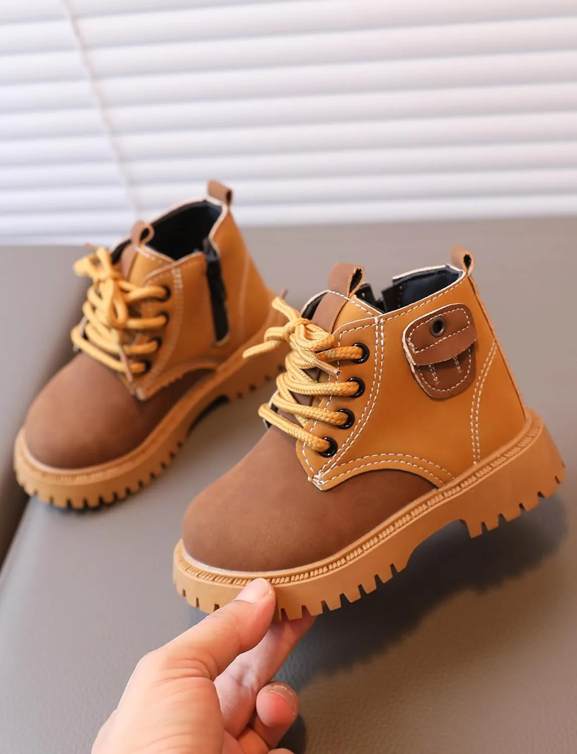 Happy Cherry Infant Boots Boy Autumn Winter Comfort Boots Lace-Up Work Boots High Top Ankle Shoes for Baby Girls