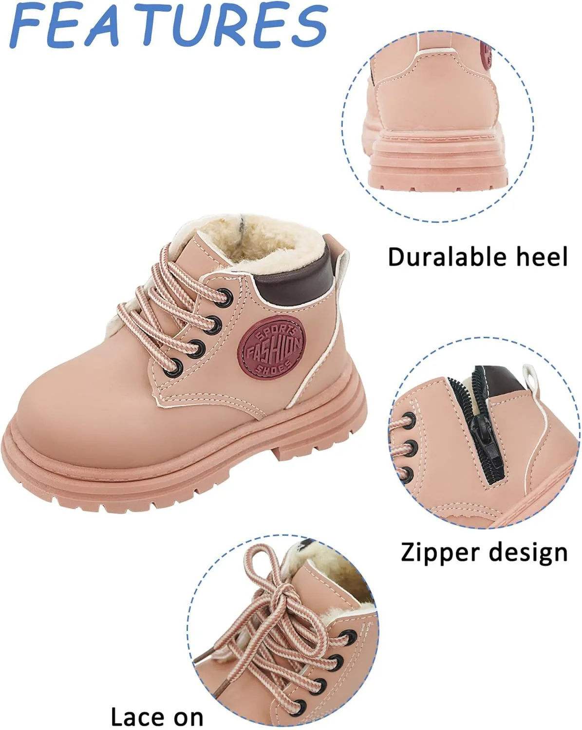 Happy Cherry Toddler Work Boots Classic Snow Boots Waterproof Winter Boots Ankle Lace Up Boot Construction Boots