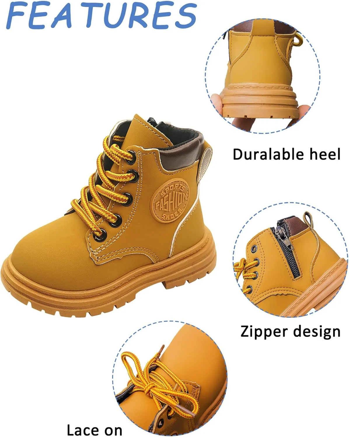 Happy Cherry Toddler Work Boots Classic Snow Boots Waterproof Winter Boots Ankle Lace Up Boot Construction Boots