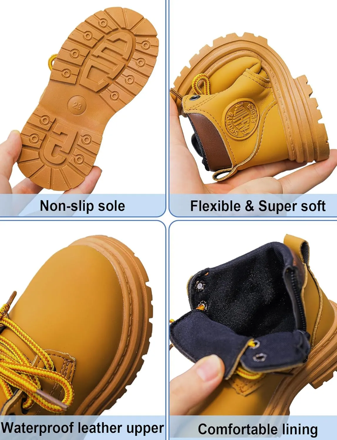 Happy Cherry Toddler Work Boots Classic Snow Boots Waterproof Winter Boots Ankle Lace Up Boot Construction Boots