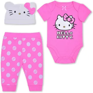 Hello Kitty 2 Piece Pink and White Polka Dot Print Creeper and Jogger Set