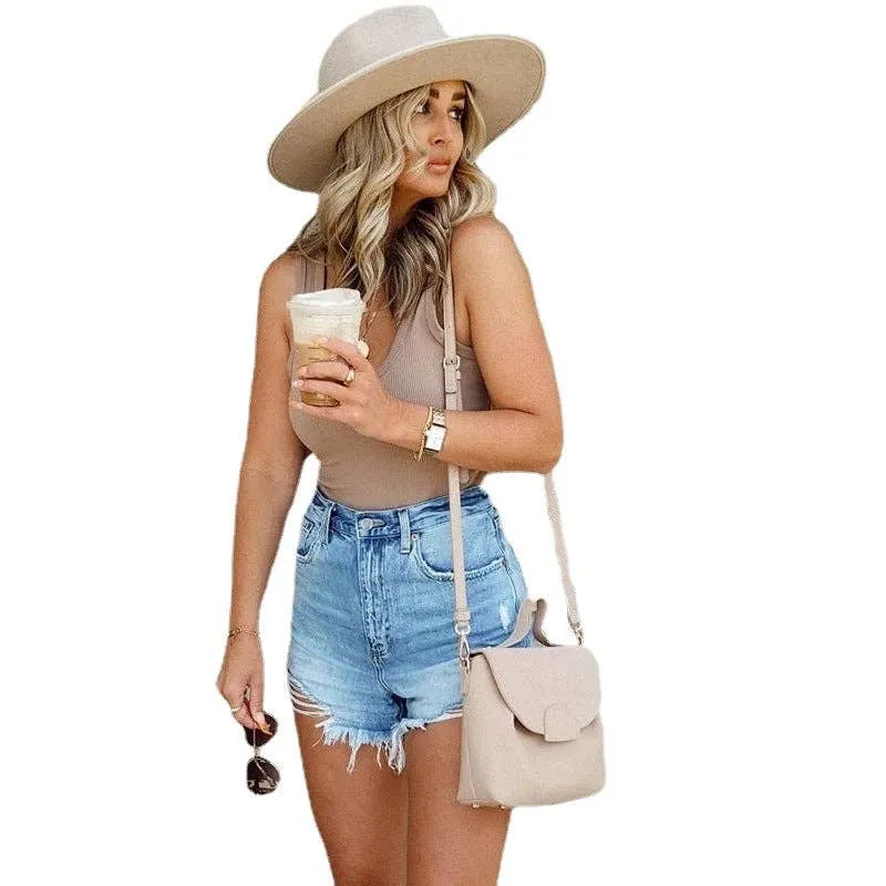 High Waist Distressed Denim Shorts