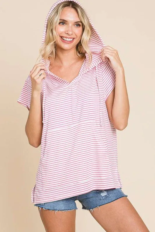 Hold My Own Hoodie Top - Flamingo Pink & White