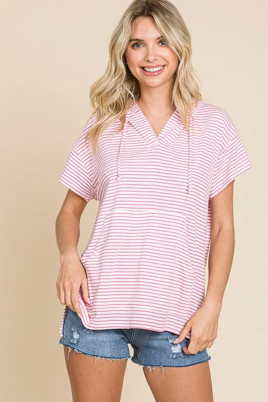 Hold My Own Hoodie Top - Flamingo Pink & White