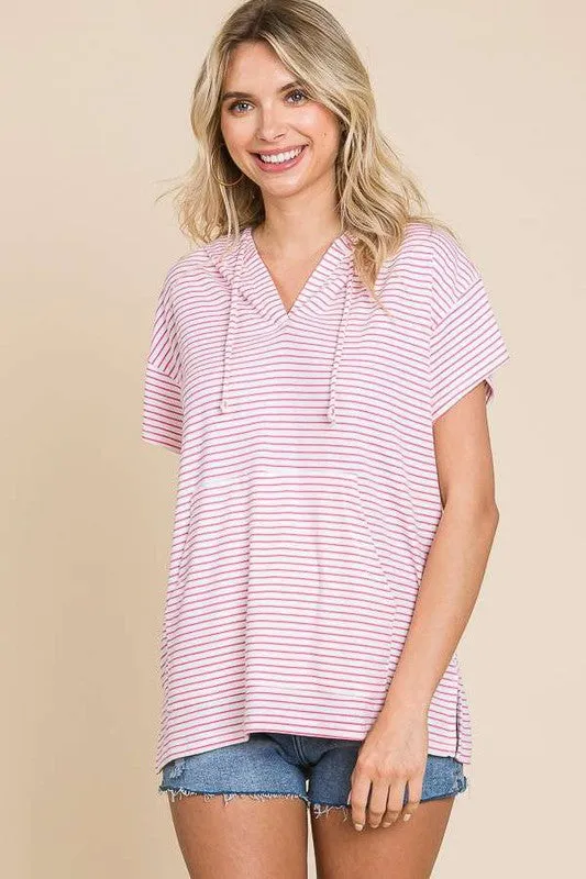 Hold My Own Hoodie Top - Flamingo Pink & White