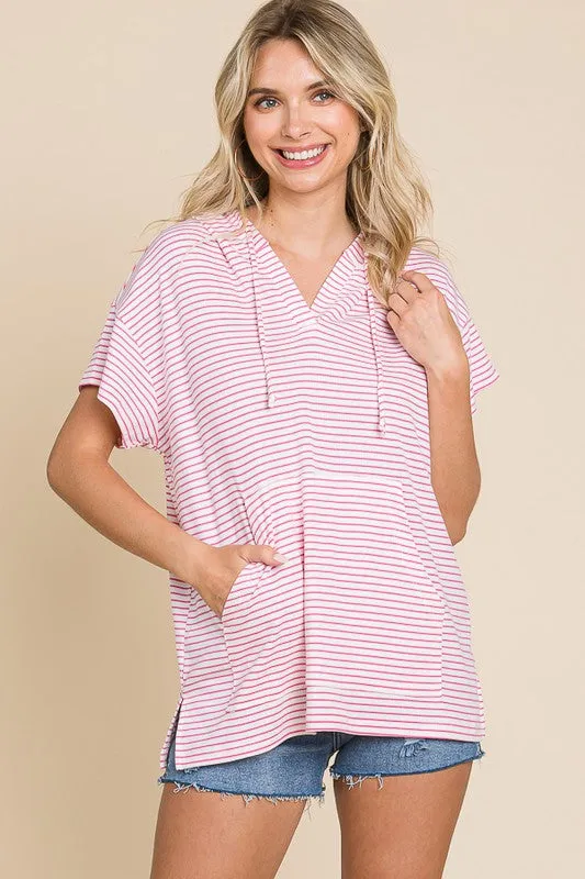 Hold My Own Hoodie Top - Flamingo Pink & White