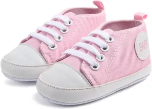 Infant Baby Boys Girls Canvas Shoes Soft Anti-Slip Sole Newborn First Walkers Casual High Top Sneakers (Pink, 6-9 Months)