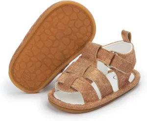 Infant Baby Boys Girls Summer Sandals Brown Newborn Lightweight Pu Leather Non-slip Rubber Sole Toddler Outdoor Beach Open Toe First Walker Shoes 12-18 Months