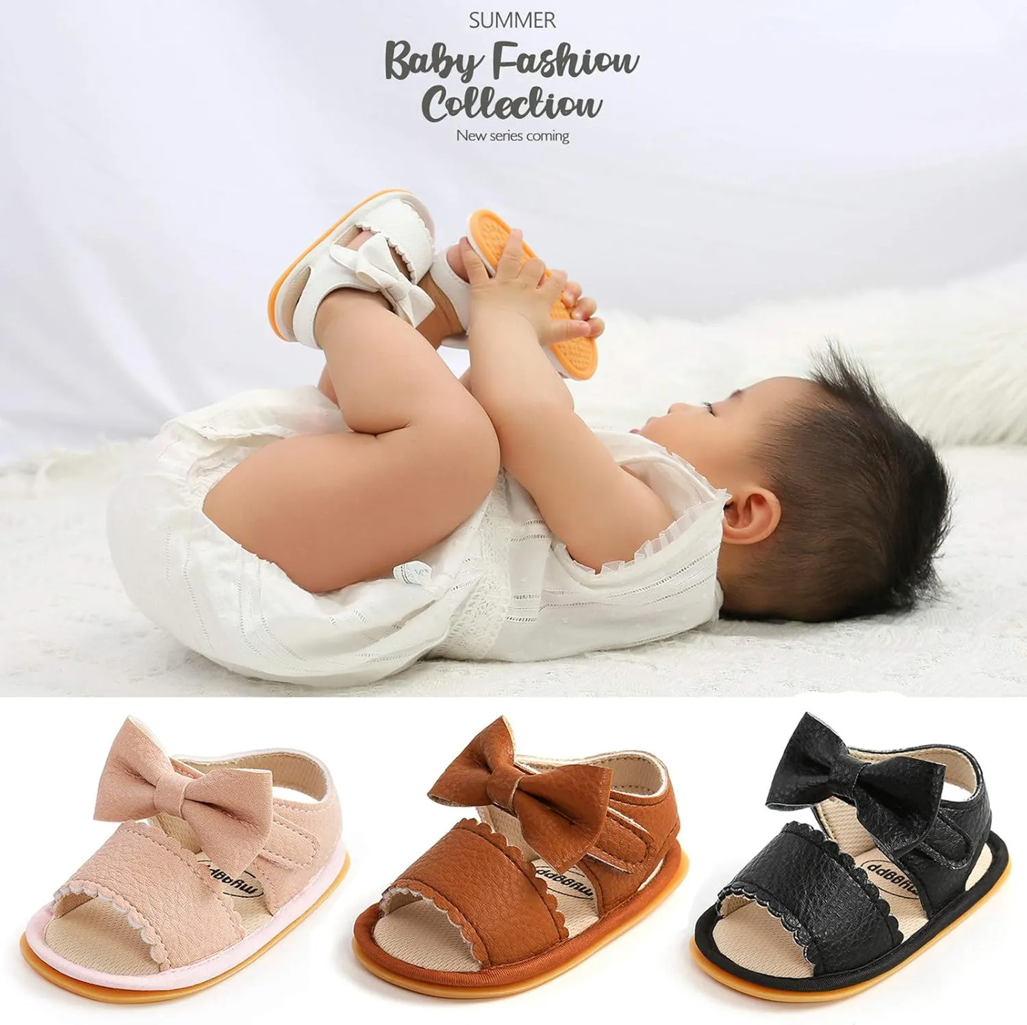 Infant Baby Girls Boys Sandals Summer Bowknot Crib Shoes Toddler Pu Leather Flower Dress Flat First Toddler Indoor Shoe