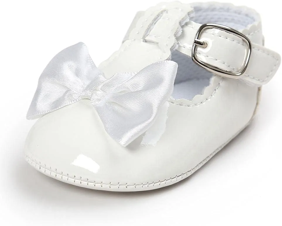 Infant Baby Girls Soft Sole Bowknot Wedding Dress Mary Jane Flat Prewalker Newborn Light Baby Sneaker Shoe 0-18M