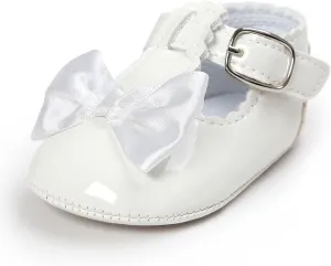 Infant Baby Girls Soft Sole Bowknot Wedding Dress Mary Jane Flat Prewalker Newborn Light Baby Sneaker Shoe 0-18M