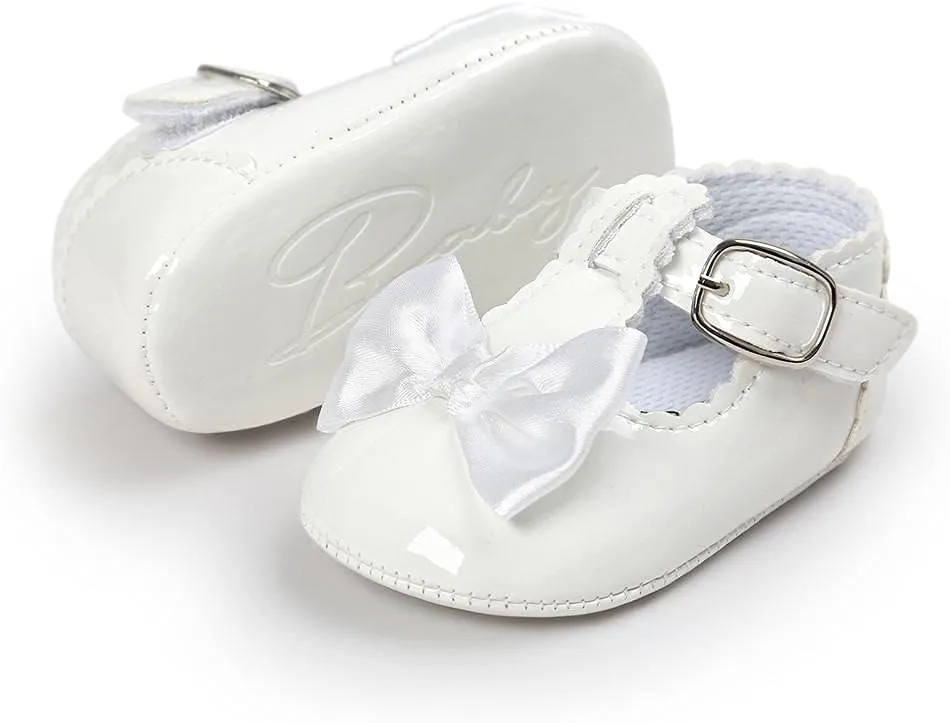 Infant Baby Girls Soft Sole Bowknot Wedding Dress Mary Jane Flat Prewalker Newborn Light Baby Sneaker Shoe 0-18M