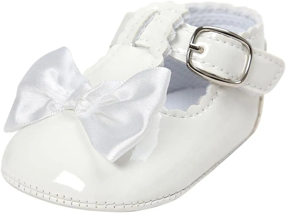 Infant Baby Girls Soft Sole Bowknot Wedding Dress Mary Jane Flat Prewalker Newborn Light Baby Sneaker Shoe 0-18M
