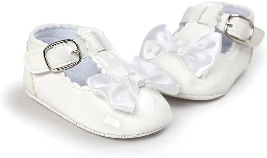 Infant Baby Girls Soft Sole Bowknot Wedding Dress Mary Jane Flat Prewalker Newborn Light Baby Sneaker Shoe 0-18M