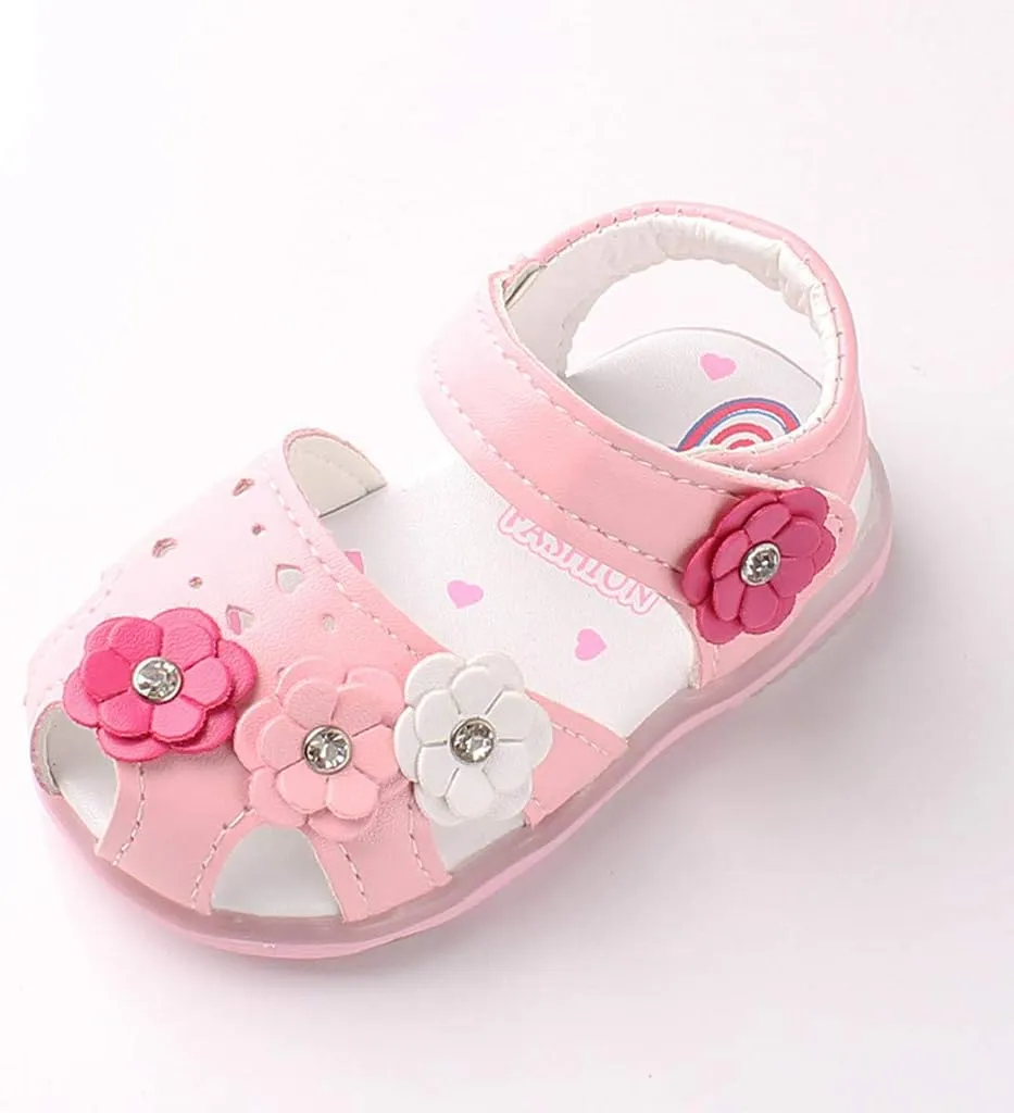 Infant Baby Girls Summer LED Luminous Sandals Wedding Flats Shoes Newborn Toddler Soft Non-Slip Sole Crib Shoes (Pink-06#A, 6-9Months)
