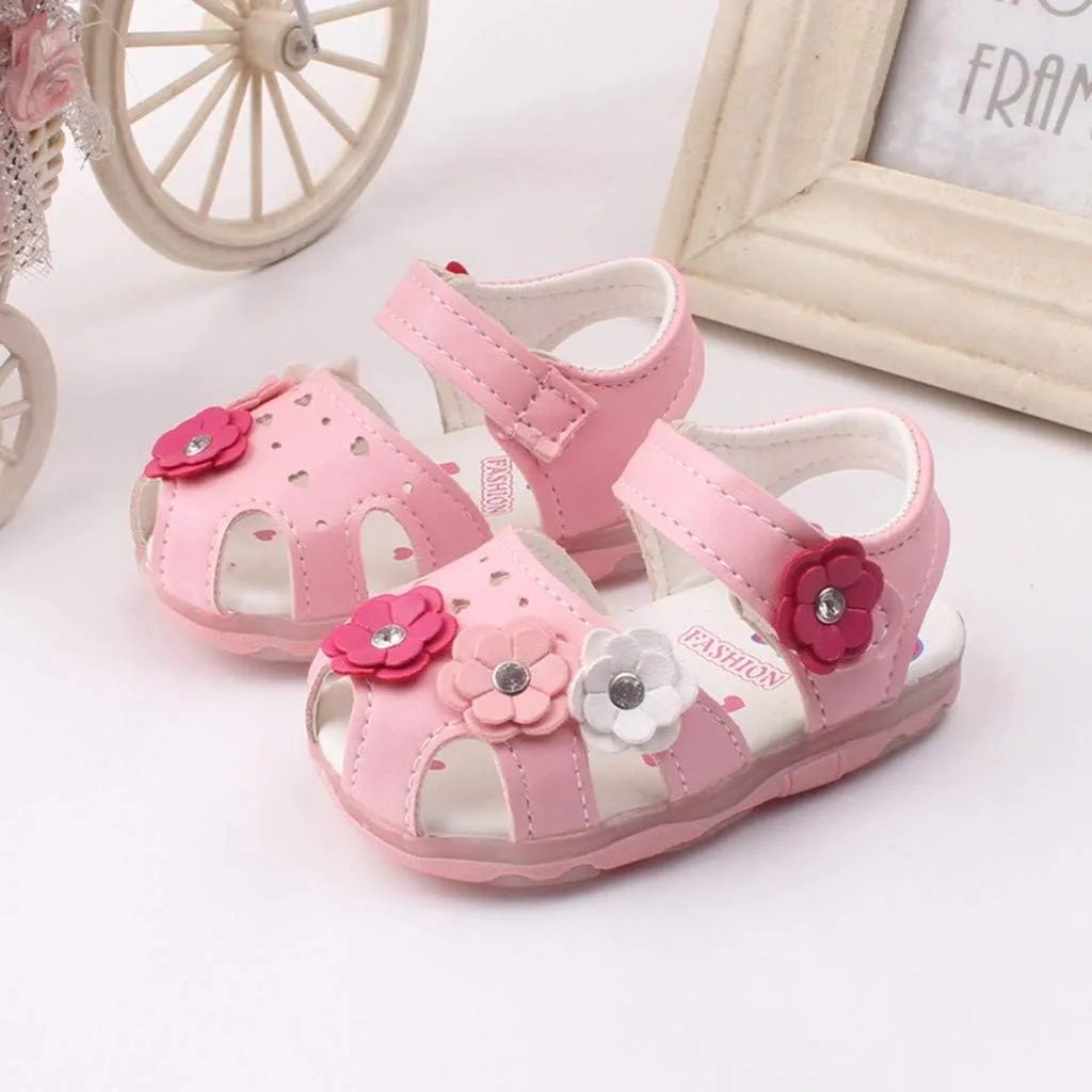 Infant Baby Girls Summer LED Luminous Sandals Wedding Flats Shoes Newborn Toddler Soft Non-Slip Sole Crib Shoes (Pink-06#A, 6-9Months)