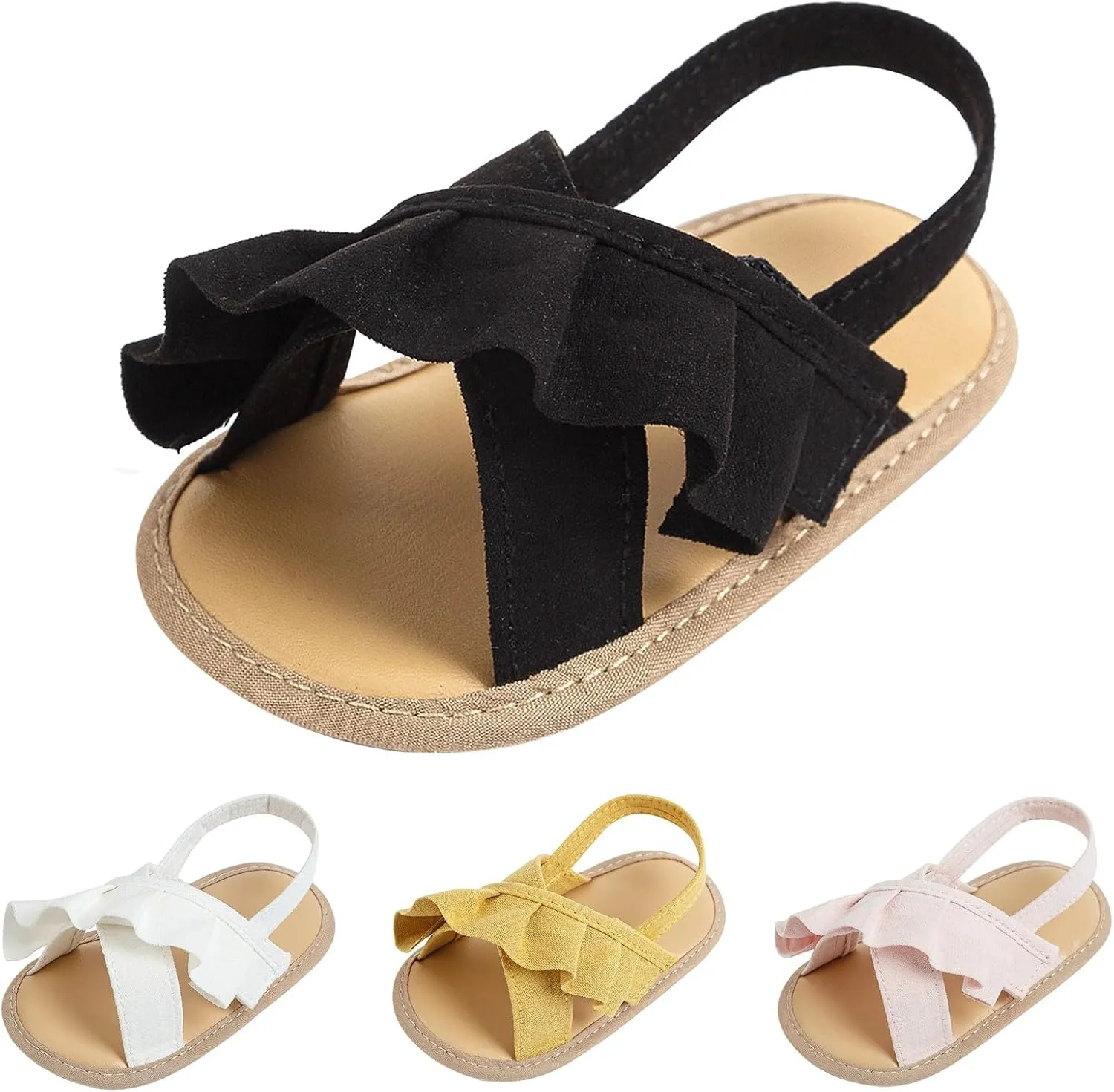 Infant Baby Girls Summer Sandals with Flower Soft Sole Newborn Toddler First Dress Shoes