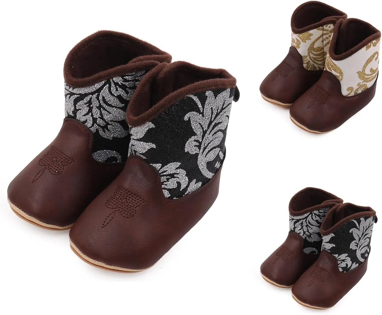 Infant Baby Girls Western Cowboy Boots Leather Embroidery Wide Toe Soft Sole Non Slip Flat Shoes Girls Boots Toddler 9